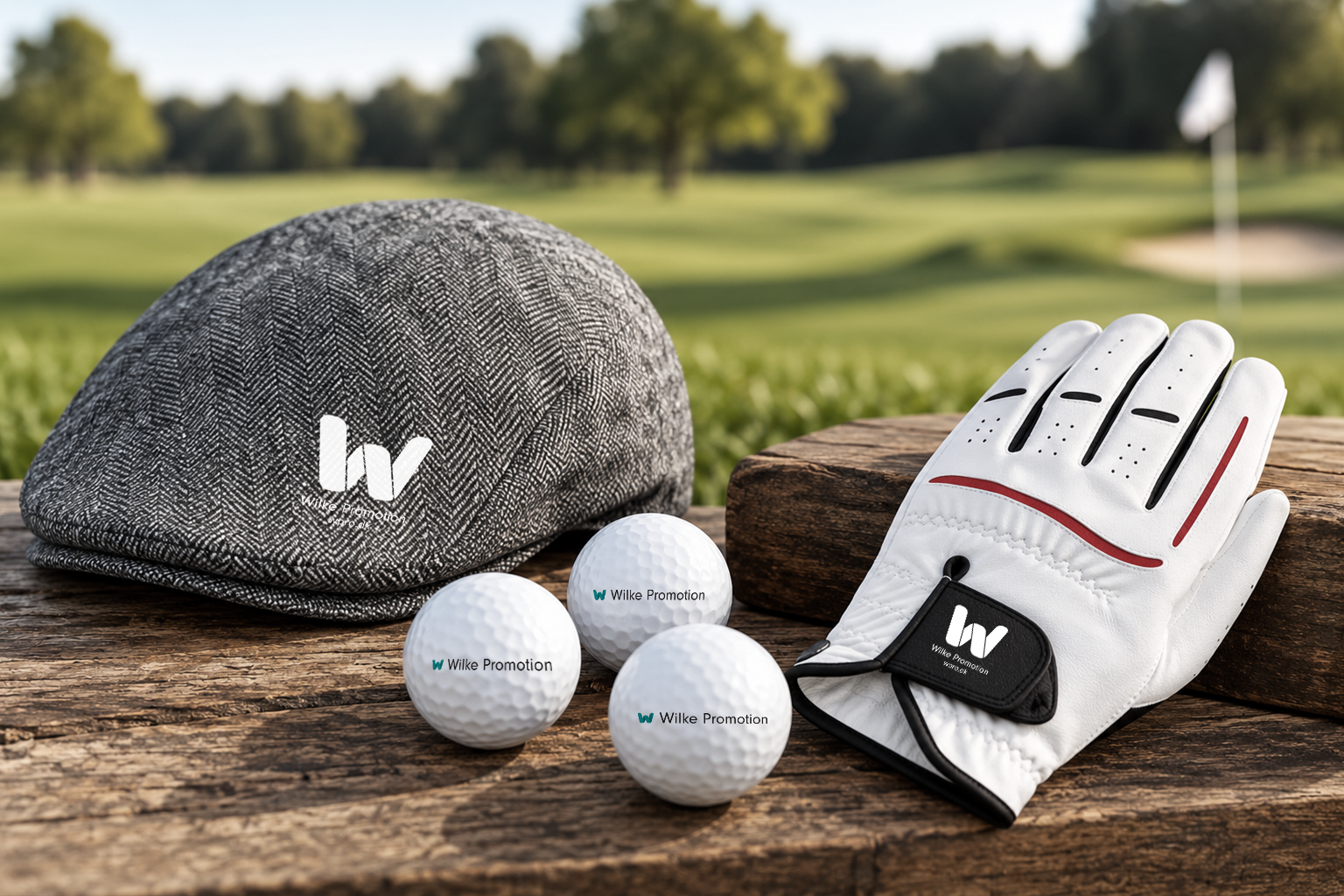 VIP-golfpakke med golfbolde, kasket og golfhandske med logo